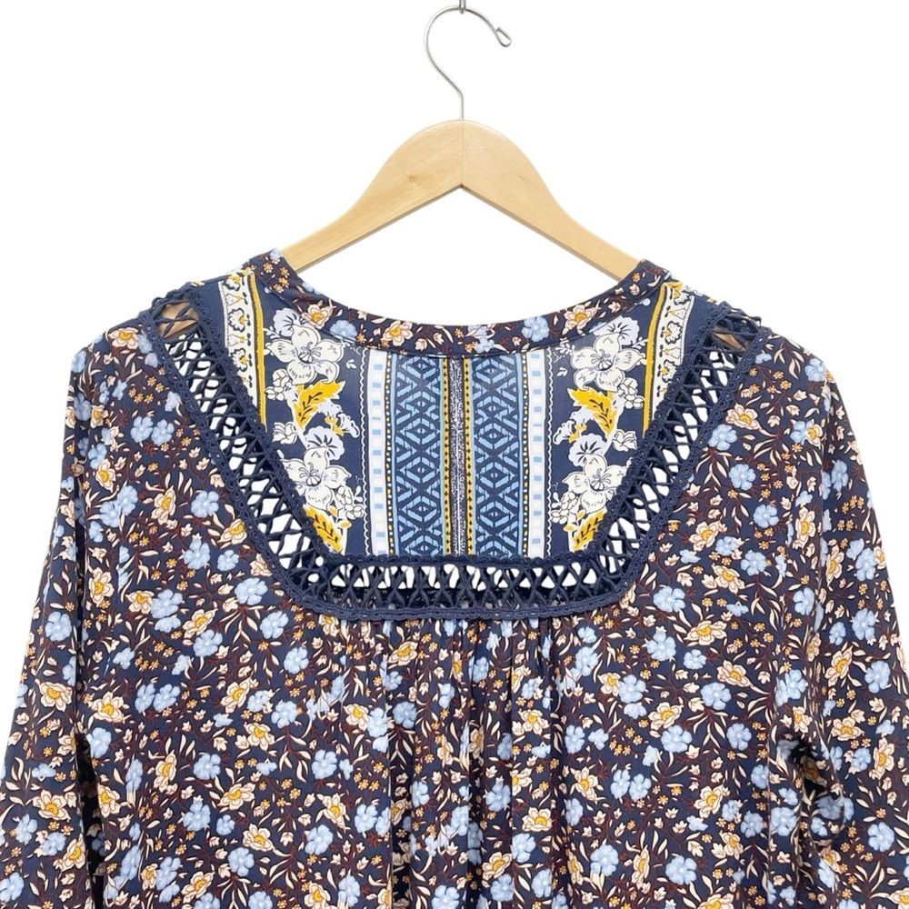Sundance Simona Dress Blue Multi Floral Balloon Sleeve Peasant Dress Size Medium - Picture 10 of 14